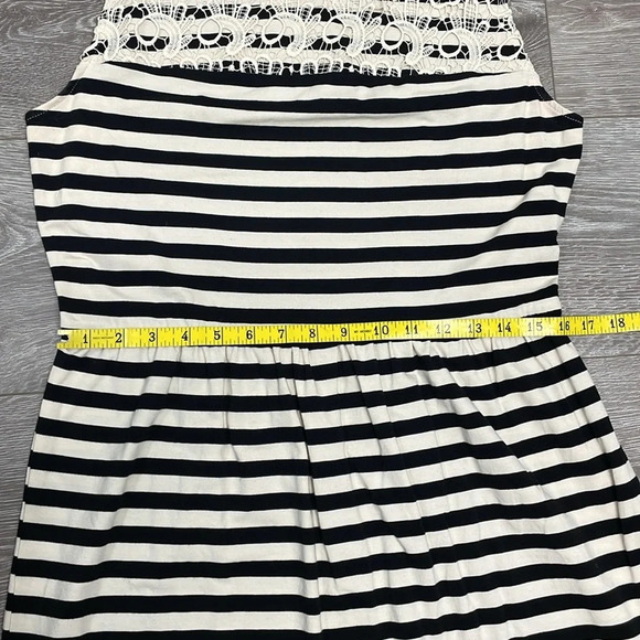 Ann Taylor Loft Petites Sleeveless Black & Ivory Striped Lace Trim Dress MP - Picture 9 of 14